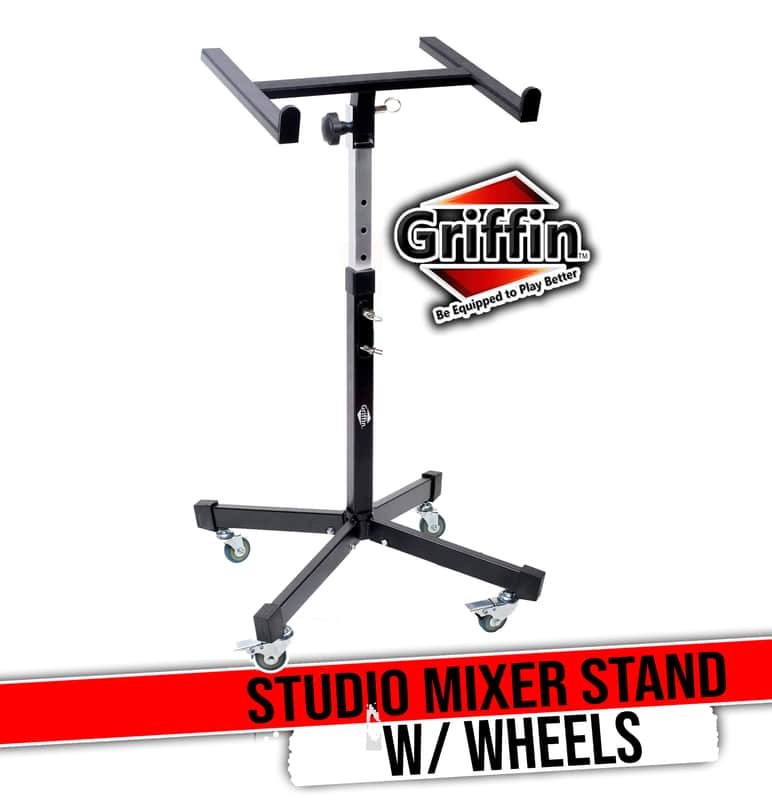 GRIFFIN Rolling Studio Mixer Stand DJ Cart (MobileTILT Series) – Standing Rack On Casters with Adjustable Height – Portable Mount Turntable Holder For Digital Drum Machine, Mixing Audio Music Gear image 1