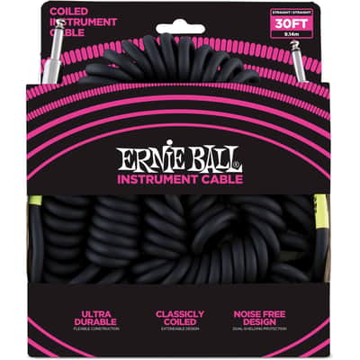 Ernie Ball PO6044 30' Ultraflex Coiled Black Guitar Cable Straight to Straight 1/4" image 1