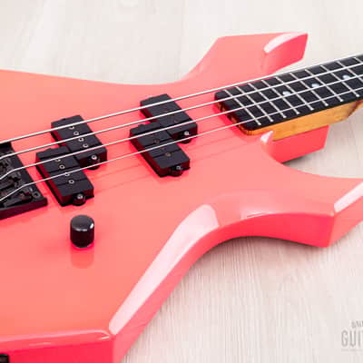 1988 BC Rich Warlock Bass NJ Series II Vintage Double P Fluorescent Pink, Japan image 6