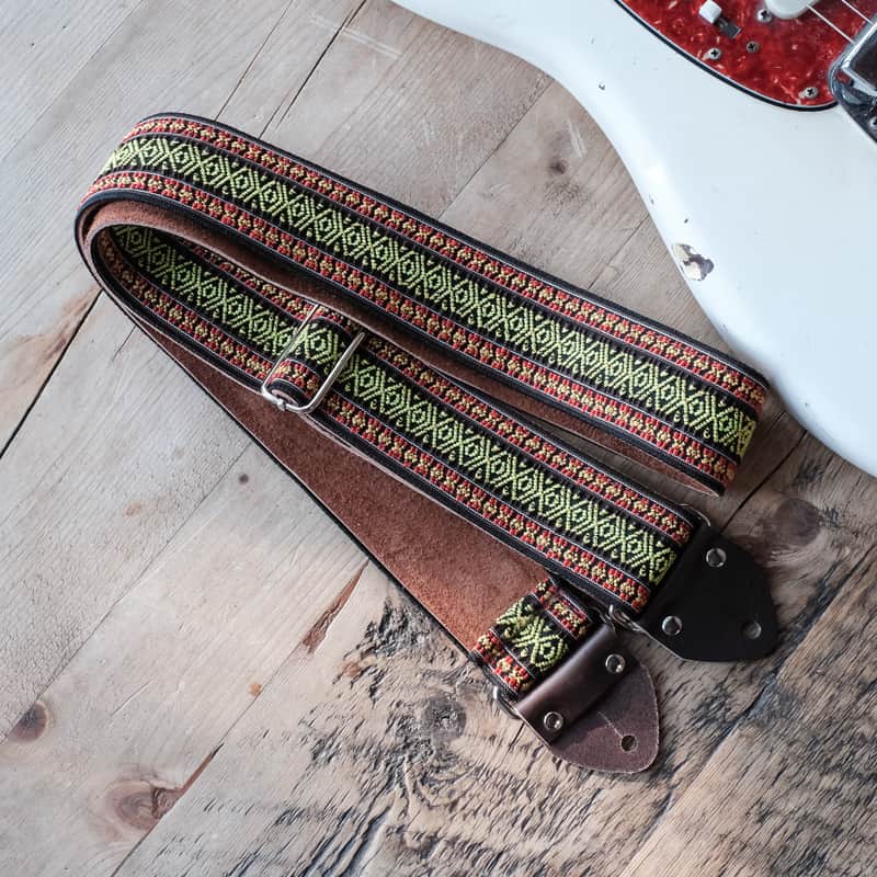 Vintage Red 60s/70s Hippie Guitar Strap / Real Suede Backing / Handmade in the UK image 1