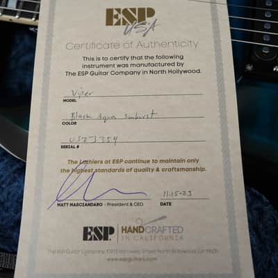 ESP USA Viper Black Aqua Sunburst 6-String Electric Guitar w/ Hard Case (2023) image 13