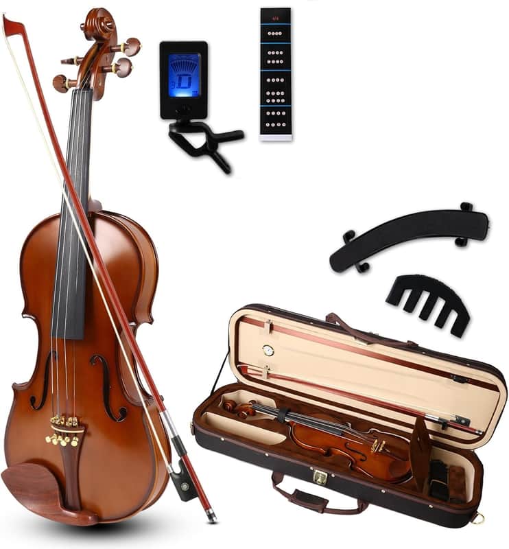 Violin 4/4 Full Size Complete Set for Adults Teenagers Students,Solid Maple Wood Violins with Rosewood Fittings,Case,Spare strings,Bow, Rosin, Shoulder Rest image 1