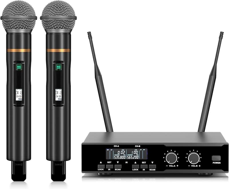 Wireless Professional Microphone System, Cordless Handheld Dynamic Mic, Dual UHF 200-Channel, Metal Microphones 328ft Long Range for Karaoke, Church, DJ, Wedding, Singing image 1