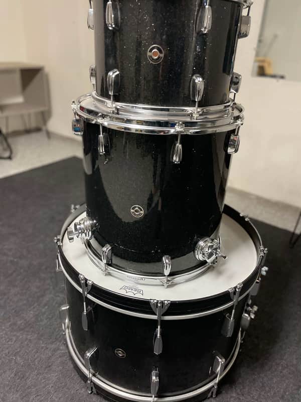 Q Drum Co. 24"/13"/16" Mahogany/Poplar/Mahogany w/ 6 ply Maple Re-rings 2015 Black Sparkle image 1