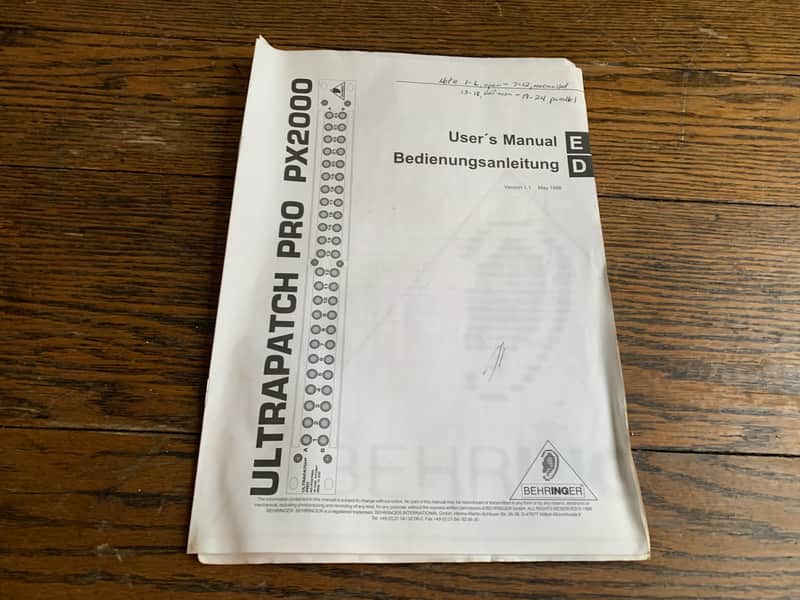 BEHRINGER PX2000 ULTRAPATCH PRO MANUAL/ TECHNICAL BOOKLET-  MAKE OFFER! image 1