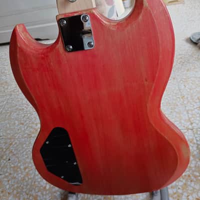Custom Harley Benton SG type 2023 - Red, hand Carved in Florence, Italy. Custom Guitar, Solid Body; Vintage look Double cut image 12