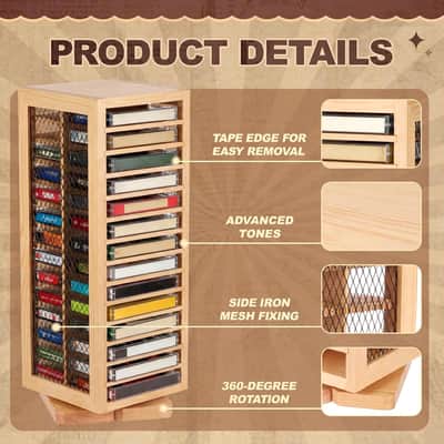 Rotating Cassette Tape Display Rack – 28-Tape Double-Sided Metal & Wood Holder for Music Studios image 4