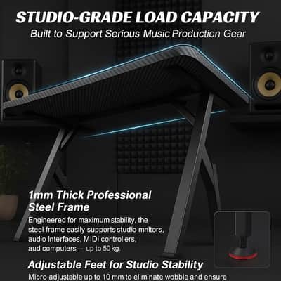 Music Producer Studio Desk – 40" Carbon Fiber Workstation for Home Studios, Heavy-Duty PC and Monitor Support, with Cable Management, Headphone Hook, and Cup Holder image 3