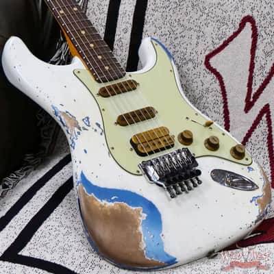 Fender Custom Shop Wild West White Lightning Stratocaster HSS Floyd Rose Rosewood Fingerboard 22 Frets Heavy Relic Lake Placid Blue 7.70 LBS image 8