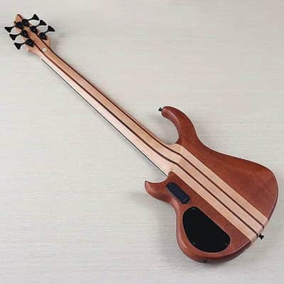 Custom 6 String Electric Bass Burl Wood Top Okoume Wood Body, Maple Neck Through, Rosewood Fingerboard image 9