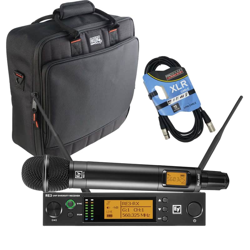 Electro-Voice RE3-ND76 Wireless Handheld Microphone System, Gator G-MIXERBAG-1515, XLR Cable Bundle image 1