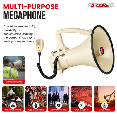 5 Core Megaphone Speaker 100W Loud Rechargeable Bullhorn w Built-in Siren image 9