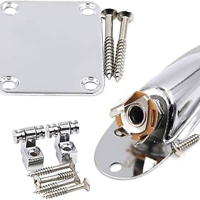 Electric Guitar Roller String Tree String Retainer,Neck Plate and Loaded Jack Socket Plate for Guitar Replacement Parts,with Mounting Screws Silver image 1