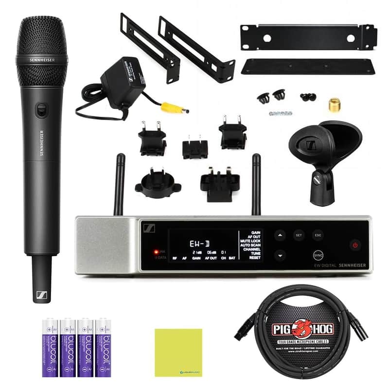 Mint Liquid Audio Sennheiser EW-D 835-S Set (R4-9) All-in-one Wireless Microphone System Bundle w/Pig Hog PHM10 8mm Mic Cable, 4-Pack Blucoil AA Batteries Polishing Cloth image 1