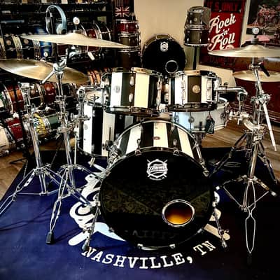 DrumPickers 5pc Vintage Professional Drum Kit in Van Halen Black & White Stripe Tribute image 1