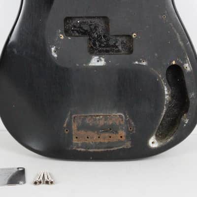 1966 Vintage Fender Precision Bass Project BODY Lightweight 4.4 LBS ~Refin~ Black PBass 1960s USA w/Original Neck Plate image 3