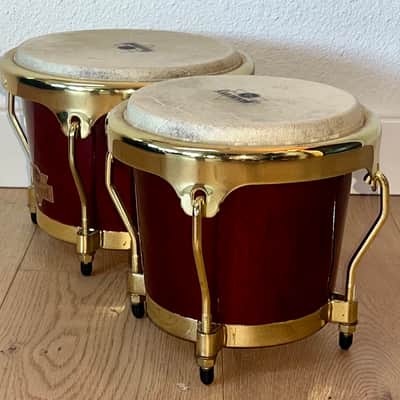 "NICE" LP Caliente Bongo Set Wine Red with Gold Hardware, Sound Great ! image 2