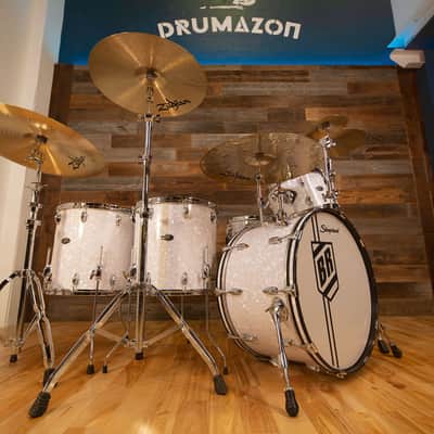 SLINGERLAND BUDDY RICH 5 PIECE SIGNATURE DRUM KIT No.2, NASHVILLE BUILT WITH FULL HARDWARE PACK AND SOLID SHELL SNARE DRUM, WHITE MARINE PEARL (PRE-LOVED) image 5