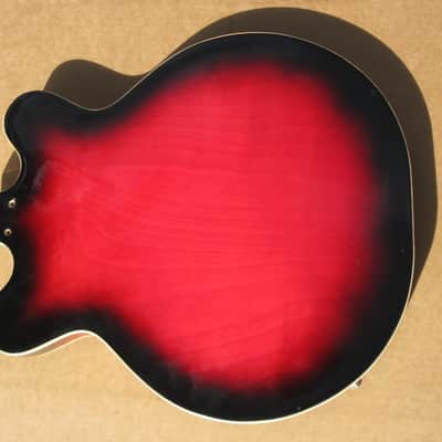 Vintage 1960s Univox Red Sunburst Semi Hollow 335 Guitar Body Japan Teisco Nice image 5