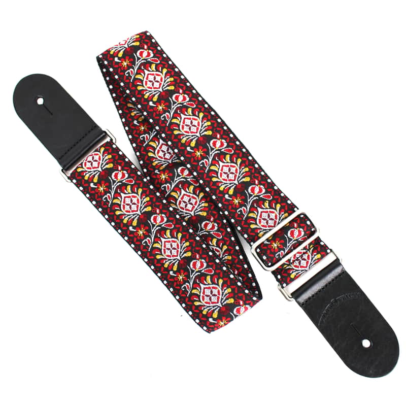 Walker & Williams H-22-MET Vintage Series Red and Black Mandala Strap with Chrome Hardware & Leather image 1