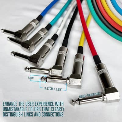 1/4" Right Angle Amp Cords for Bass & Electric Guitar - Premium OFC Copper Wire | 20ft Right Angle to 1/4 Inch TS Straight Instrument Cable Pack| Multi-Color Amp Cables (20ft, 6 Pack) image 4