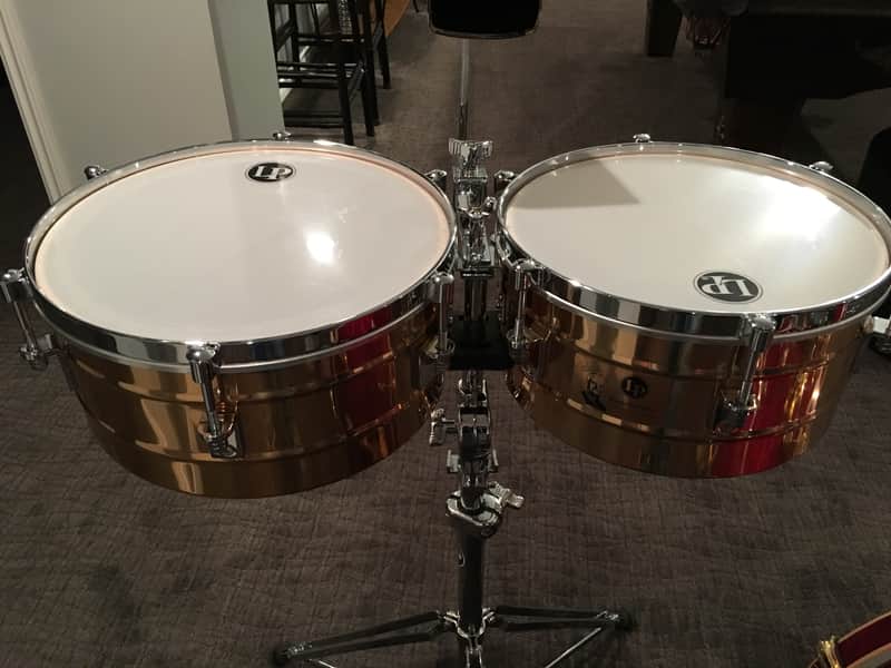 Latin Percussion LP256-BZ Tito Puente Signature 13" / 14" Bronze Timbales w/ Stand image 1
