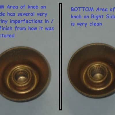 TWO very lightly used genuine Gibson Gold TOP HAT Knobs (ONLY 2 of the 4 knobs from PRHK-020 set are for sale) TOP Edge of ONE OF THE KNOBS has two very short very light nick image 14