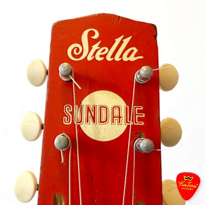 1950s Harmony Stella Sundale H907 Parlor Guitar Jubilee Red & White Acoustic w/ Hardshell Case – “Candy” image 3