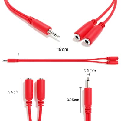 ExcelValley [Red] 5-Pack - Mono Splitter Y Patch Cables - TS 3.5mm 1/8" Eurorack Synth Synthesizer image 2