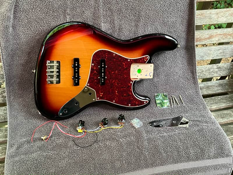 Fender Jazz Bass Body with Noiseless Pickups, Pots, Knobs and Hardware - Sunburst - 2020s image 1