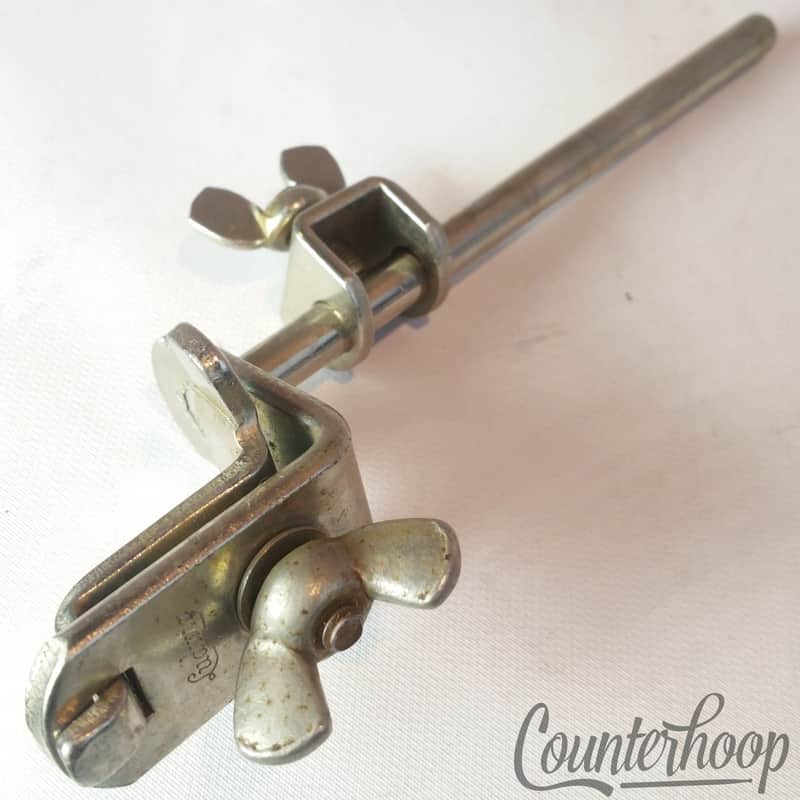 Ludwig Cowbell Mount Rod+Clamp Clamp-On Bass Drum Hoop Nickel Script 50s-60s USA image 1