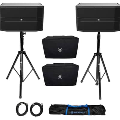 (2) Mackie DRM12A 2000 Watt 12" Arrayable Powered DJ PA Speakers+Covers+Stands image 1