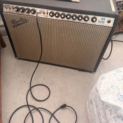 Vintage 1973 Fender Twin Reverb Silverface Guitar Tube Amplifier with Original Cover and Reverb Tank image 2