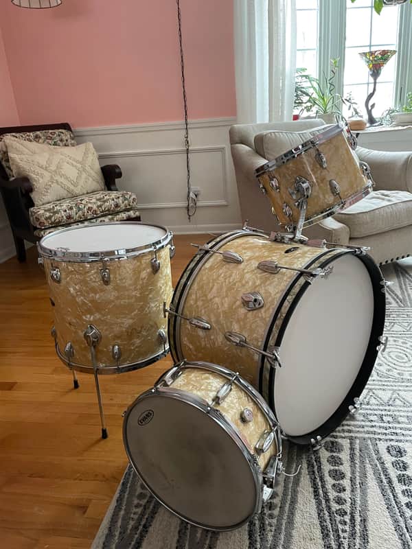 Stewart Drumset MIJ 1960s White Marine Pearl image 1