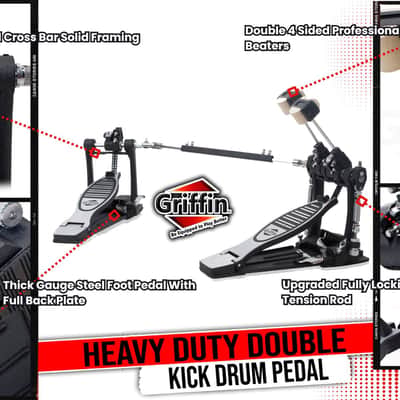 Griffin Double Drum Kick Pedal for Bass Drum - Twin Set Foot Pedal Quad Sided Beater Heads - Dual Double Chain Drive Percussion Hardware - Impressive Response for Metal and Rock Drummers image 12