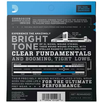 D'Addario EXL165 XL Nickel Wound Bass Guitar Strings, 45-105 Regular Light Top/Medium Bottom, Long Scale image 3