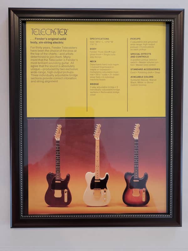 1975 Fender Guitars Dealer Color Promotional Ad Framed Fender Telecaster Original image 1
