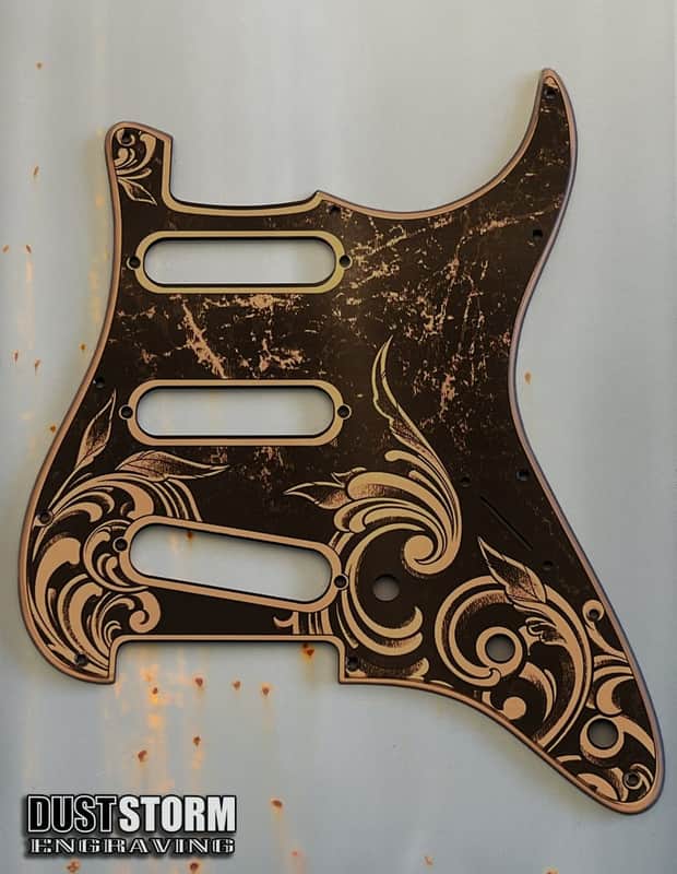 Engraved Pickguard & Tremolo Cover Copper Acrylic Mirror for Fender Stratocaster SSS, HSS, HSH Setups Available image 1