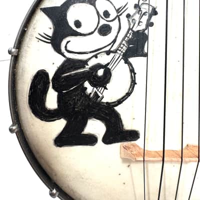 Old Stella painted banjolele banjo uke with art on the head Felix the banjo Cat 1940s - Wood image 2