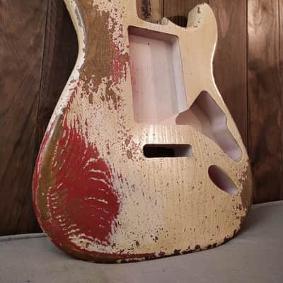 #202603 :: Baldman's Stratocaster (open) body in Aged Olympic White over Metallic Wine Red : Vintage image 1