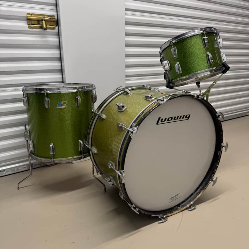 Vintage Ludwig 3-ply 13, 16, 24 - ORIGINAL Green Sparkle drum set image 1