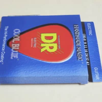 ONE SET new in packaging (old stock) DR CBE-9 (9-42) COOL BLUE electric guitar strings (9, 11, 16, 24,32, 42) "The High Performance Coating" Blue coated electric guitar strings on a hexagonal core + 2 extra gauge 9 strings (1 Elixir & 1 D'Addario) image 16