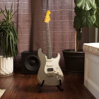 Custom Metallic Grey Strat Style HSS. Genuine Mahogany & Flame Maple Binding. image 8