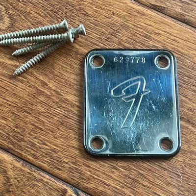 Fender Neck Plate 1975 - Chrome 4 Bolt Precision Bass Jazz Bass Telecaster Original Vintage USA image 1