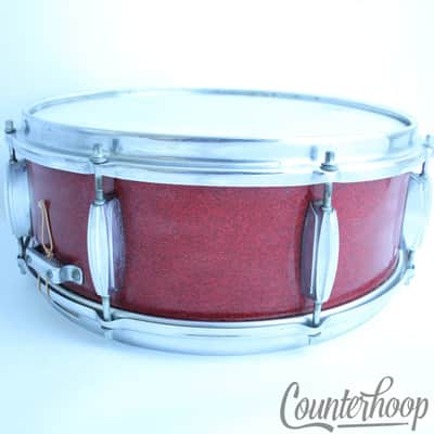 *Hoshino K La Boz 14x5.5"Snare Drum 3-Ply+Re-Rings Japan Red Sparkle Vintage 60s image 8