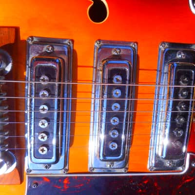 Teisco  Archtop Semi Hollow Body Guitar, 1960's, Sunburst, 3 PU's, Very Fancy image 4