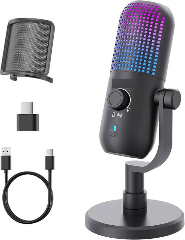 USB Condenser Microphone for PC Gaming,Streaming&Podcast,Plug & Play RGB Desktop Mic with One-Touch Mute,Cardioid Noise-Canceling Computer Mic for Twitch,YouTube,Recording on PC & Laptop(Black) image 1