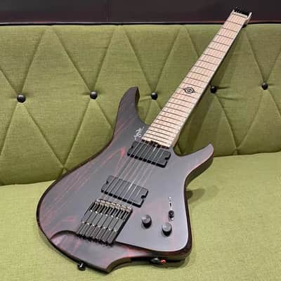 Aguda Black Hole 7 String Multiscale Headless Electric Guitar Black/Red Sandblasted image 5