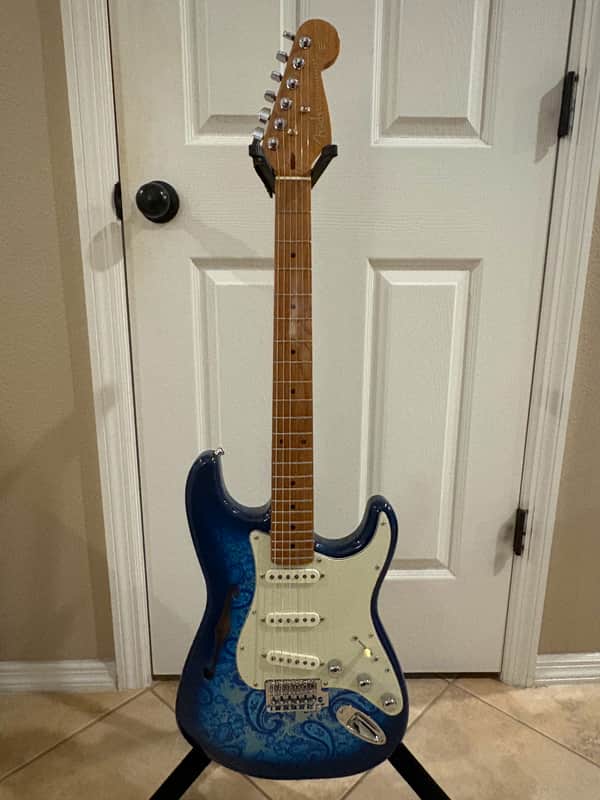 Partscaster Thinline S-Style w/ Fender USA Pure Vintage 65 pickups (Fender Semi-hollow Strat) 2020'a - Blue Paisley image 1