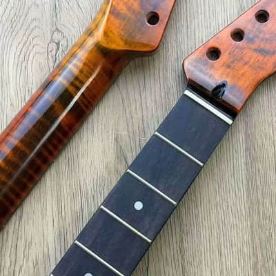 Roasted Tiger Maple Wood Guitar Tele Style Neck, Rosewood Fingerboard 22 Frets